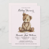 かわいいテディベアーピンク赤ちゃん女の子の赤ちゃんシャワー 招待状 (正面/裏面)
