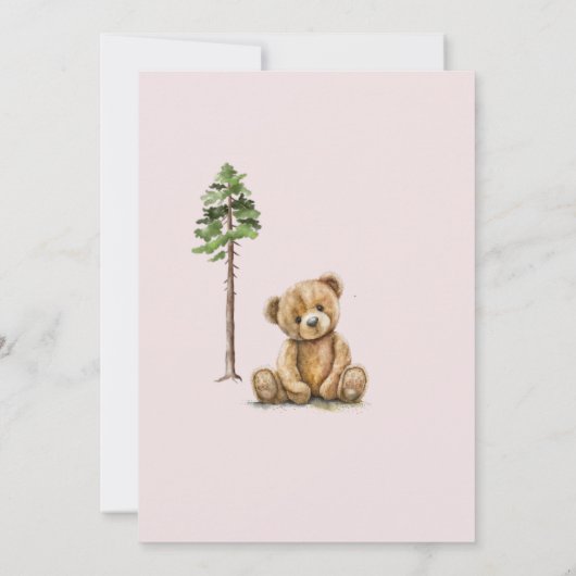 かわいいテディベアーピンク赤ちゃん女の子の赤ちゃんシャワー 招待状 (裏面)