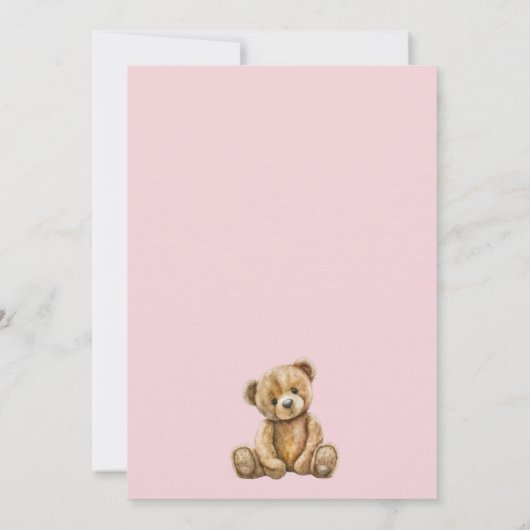 かわいいテディベアーピンク赤ちゃん女の子の赤ちゃんシャワー 招待状 (裏面)