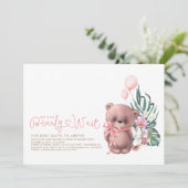 かわいいテディベアーピンクbearly待ち女の子ベビーシャワー 招待状 (スタンド正面)