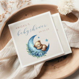 かわいいテディベアーブルームーンボーイ赤ちゃんシャワー スタンダードカクテルナプキン