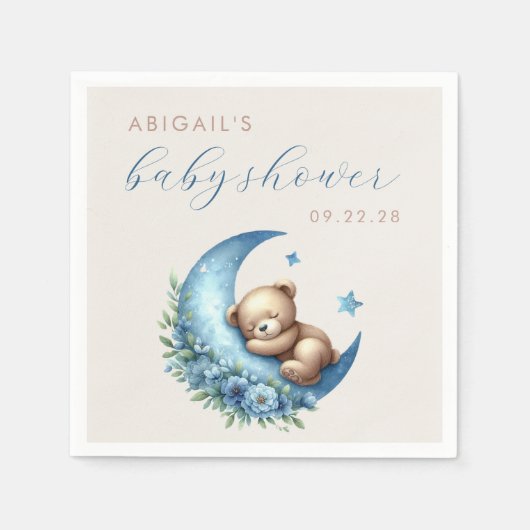 かわいいテディベアーブルームーンボーイ赤ちゃんシャワー スタンダードカクテルナプキン (正面)