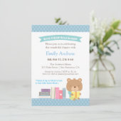 かわいいテディベアーブルー水玉模様ブックベビーシャワー 招待状 (スタンド正面)