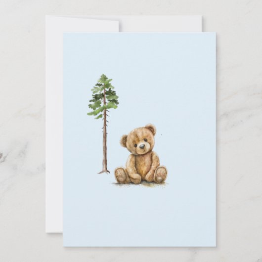 かわいいテディベアーブルー男の赤ちゃんベビーシャワー 招待状 (裏面)