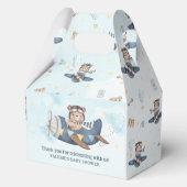 かわいいテディベアーブルー飛行機ボーイベビーシャワー フェイバーボックス (裏面)
