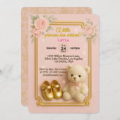 かわいいテディベアーベビーガール招待状Inv 招待状 (正面/裏面)