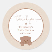 かわいいテディベアーミニマリスト赤ちゃんシャワーありがとう ラウンドシール (正面)