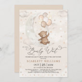 かわいいテディベアームーンバルーン中性ベビーシャワー 招待状 (正面/裏面)