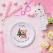 かわいいテディベアーメリークリスマスピンクの休日 ペーパープレート (パーティー)