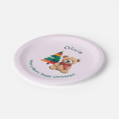 かわいいテディベアーメリークリスマスピンクの休日 ペーパープレート (アングル)