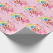 かわいいテディベアーレインボーガールベビーシャワー ラッピングペーパー (角)