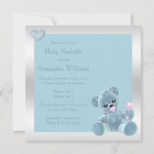 かわいいテディベア両面ベビースプリンクル 招待状 (裏面)