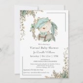 かわいいテディベア仮想ベビーシャワー男の子のために 招待状 (正面)