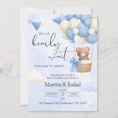 かわいいテディベア侵入気球ベイビーシャワー 招待状 (正面)