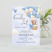 かわいいテディベア侵入気球ベイビーシャワー 招待状 (スタンド正面)