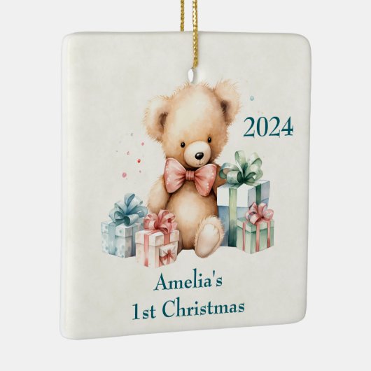 かわいいテディベア初めてのクリスマス セラミックオーナメント (右)
