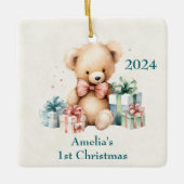 かわいいテディベア初めてのクリスマス セラミックオーナメント (正面)