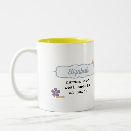 かわいいテディベア名前をカスタムするマグカップナース ツートーンマグカップ (左)
