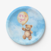 かわいいテディベア女の子バルーンベビーシャワー ペーパープレート (正面)