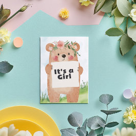 かわいいテディベア女の子ベビーシャワー招待状 招待状