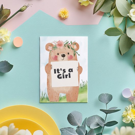 かわいいテディベア女の子ベビーシャワー招待状 招待状