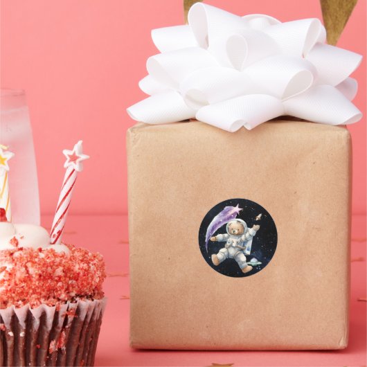 かわいいテディベア宇宙飛行士銀河系シール ラウンドシール (パーティー)