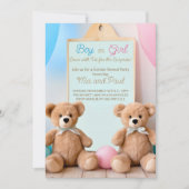 かわいいテディベア彼または彼女が性別を明かす 招待状 (正面)