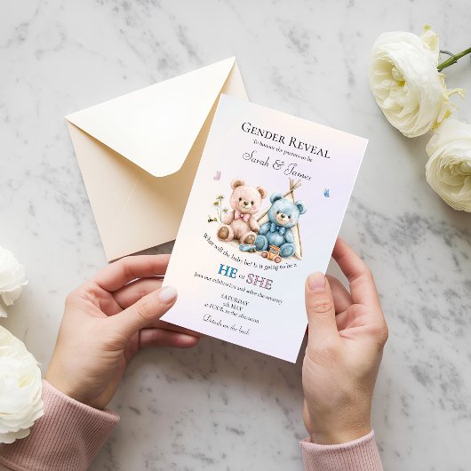 かわいいテディベア性別発表招待状 招待状