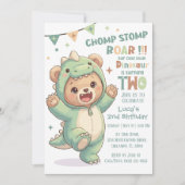 かわいいテディベア恐竜 | 2歳の恐竜誕生日パーティー 招待状 (正面)