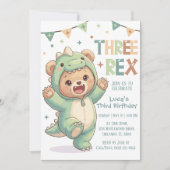 かわいいテディベア恐竜 | 3歳の恐竜の誕生日パーティー 招待状 (正面)