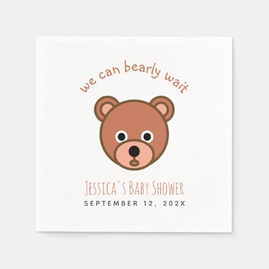 かわいいテディベア我々は赤ちゃんシャワーを待つことができる スタンダードカクテルナプキン (正面)