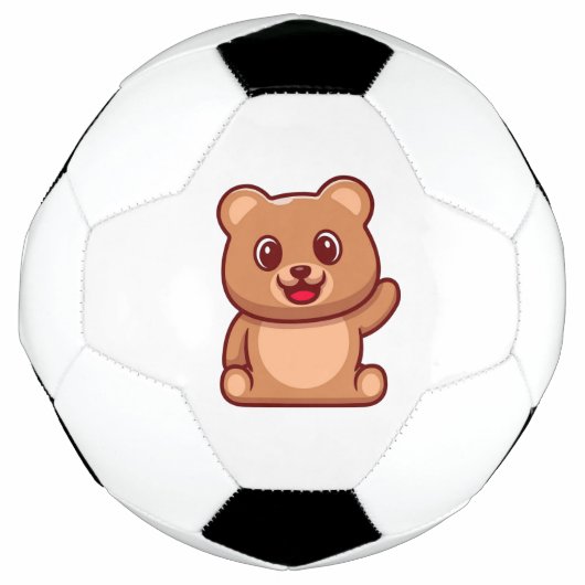 かわいいテディベア手を振る サッカーボール (正面)