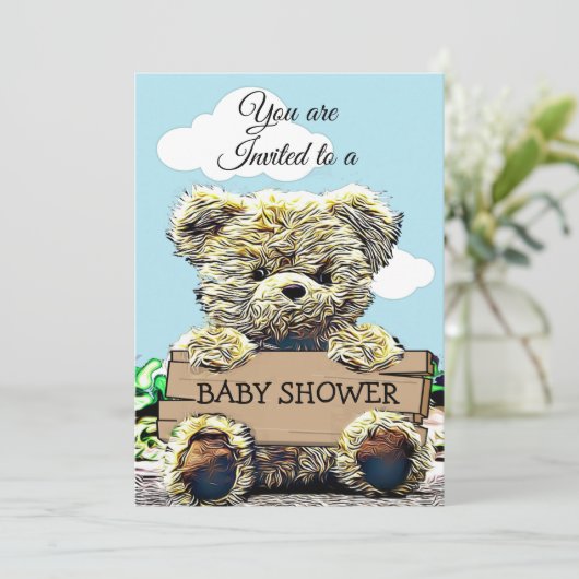 かわいいテディベア持ち歩き赤ちゃんシャワーのサイン 招待状 (スタンド正面)