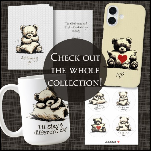 かわいいテディベア枕の悲しみ癒し カード