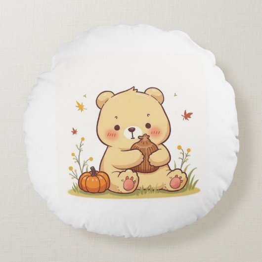 かわいいテディベア枕クッション ラウンドクッション (正面)