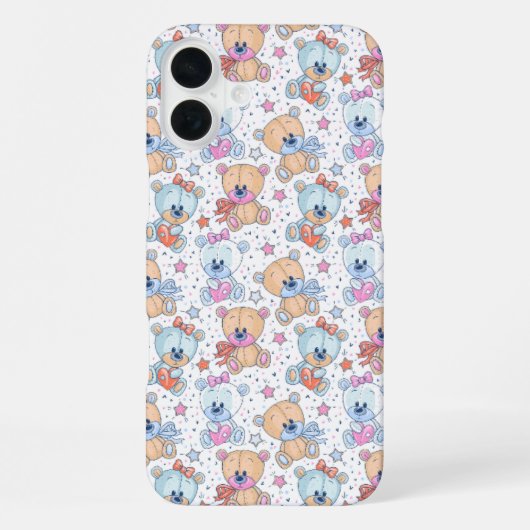 かわいいテディベア柄iPhone 16 Plusケース iPhoneケース (裏面)