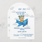 かわいいテディベア機内ベビーシャワー招待状 招待状 (正面/裏面)