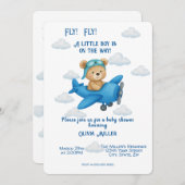 かわいいテディベア機内ベビーシャワー招待状 招待状 (正面/裏面)