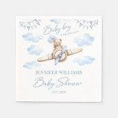 かわいいテディベア機内男の赤ちゃんシャワー紙 スタンダードカクテルナプキン (正面)