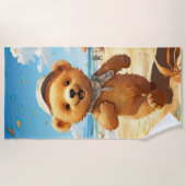 かわいいテディベア歩くオンビーチ ビーチタオル (正面)