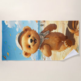 かわいいテディベア歩くオンビーチ ビーチタオル