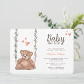 かわいいテディベア水彩フローラベビーシャワー 招待状 (スタンド正面)