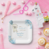 かわいいテディベア水彩青い男の子ベビーシャワー ペーパープレート (パーティー)