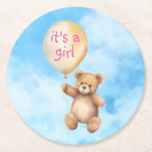 かわいいテディベア浮動バルーンベビーシャワー ラウンドペーパーコースター (正面)