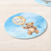 かわいいテディベア浮動バルーンベビーシャワー ラウンドペーパーコースター (アングル)