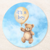 かわいいテディベア浮動バルーンベビーシャワー ラウンドペーパーコースター (正面)