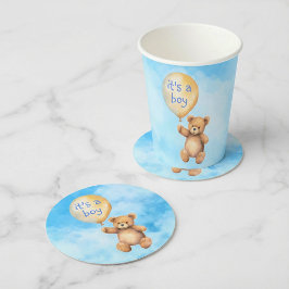 かわいいテディベア浮動バルーンベビーシャワー ラウンドペーパーコースター