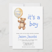 かわいいテディベア浮動バルーンベビーシャワー 招待状 (正面)