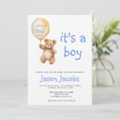 かわいいテディベア浮動バルーンベビーシャワー 招待状 (スタンド正面)