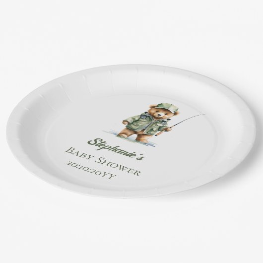 かわいいテディベア漁師オ男の子ベイビーシャワー ペーパープレート (アングル)